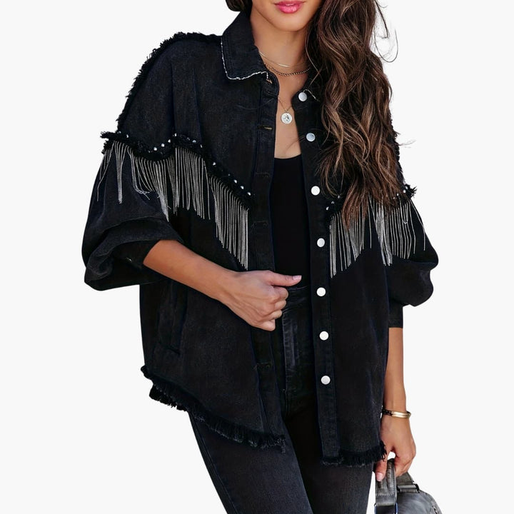 Women’s Denim Jacket with Buttons and Fringe