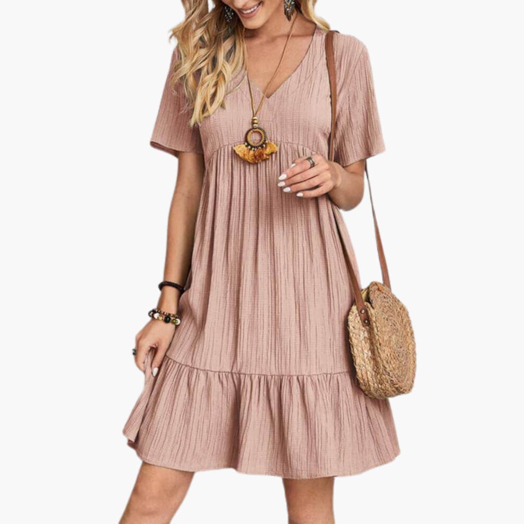 Women’s A-Line Dress with V-Neckline and Tiered Skirt