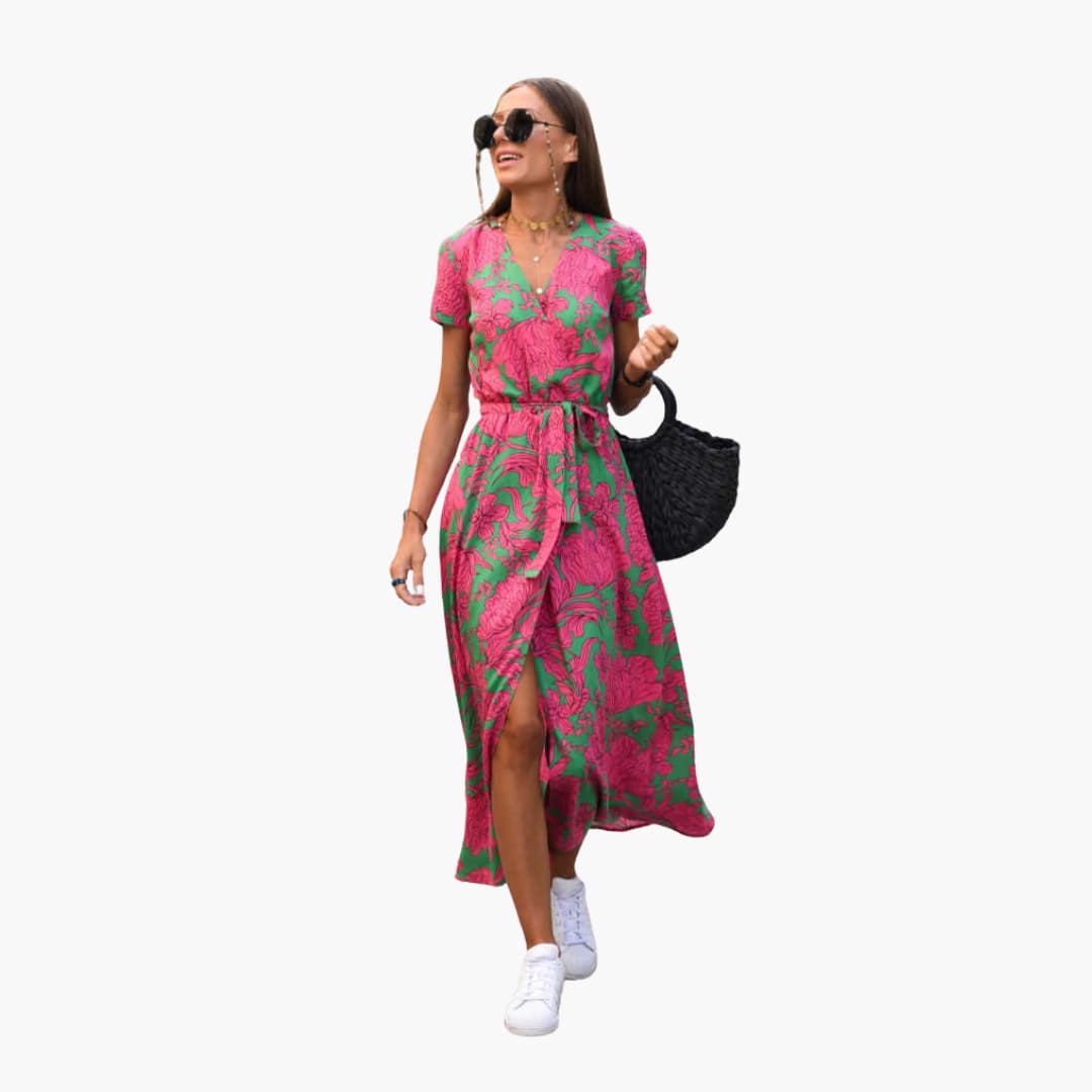 Women’s Midi Dress with Wrap Front and Tie Belt