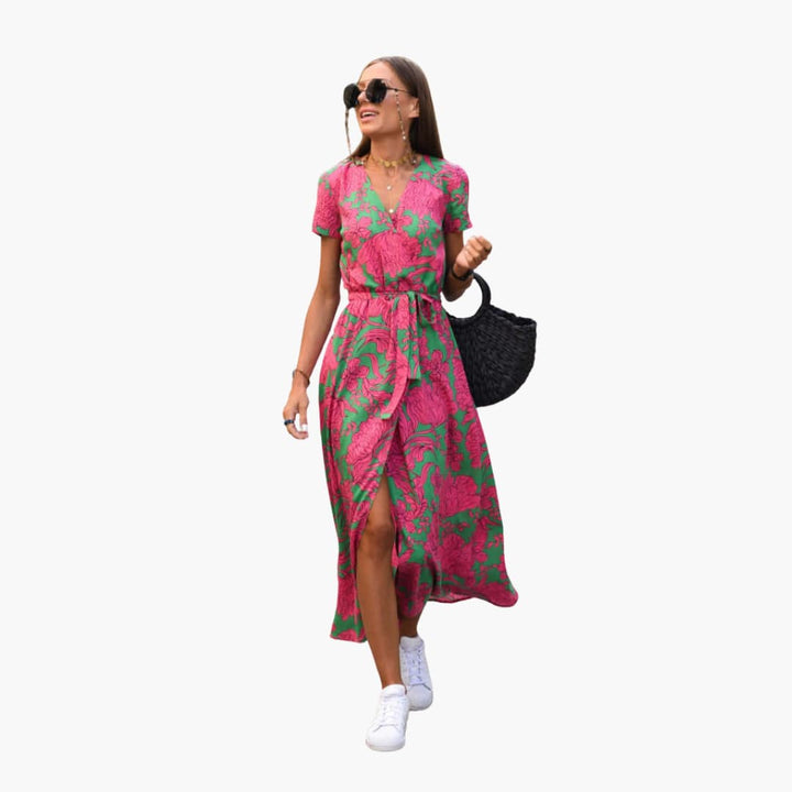 Women’s Midi Dress with Wrap Front and Tie Belt