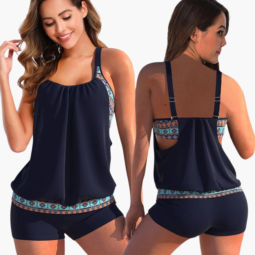 Women’s Tankini Set with Adjustable Straps and Control Panel