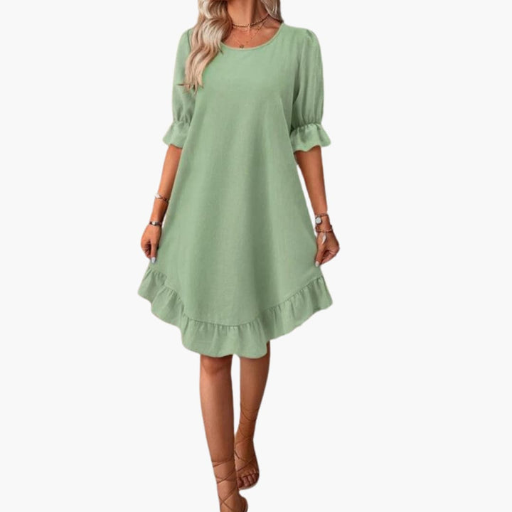 Women’s Midi Dress with Puff Sleeves and Ruffle Hem