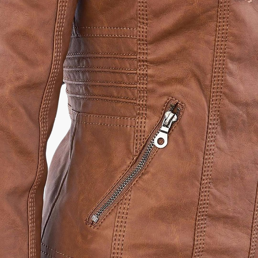 Women’s Zip-Up Faux Leather Jacket with Tailored Fit
