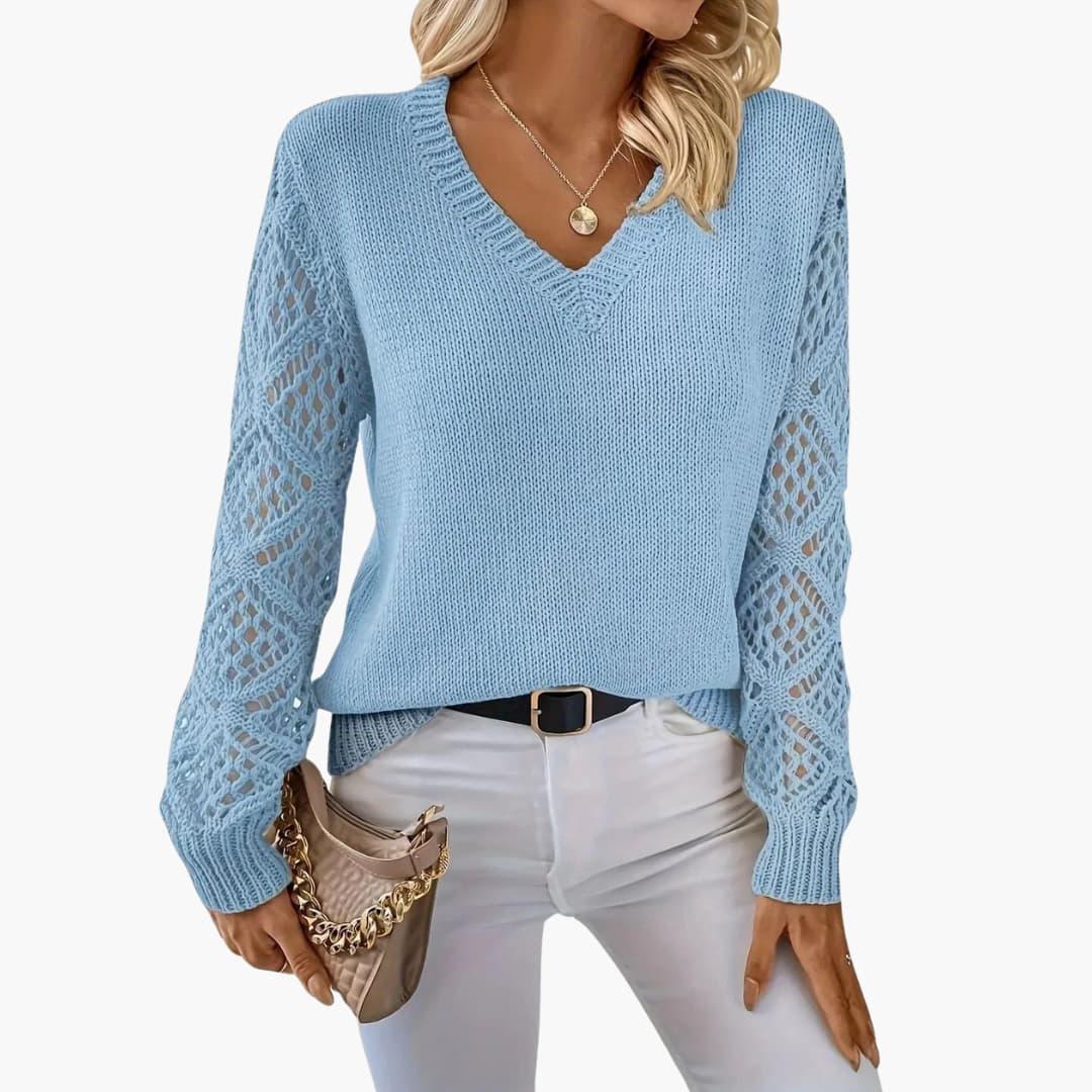 Jade | Stylish V-Neck Sweater With Handmade Details -  Made By Riley