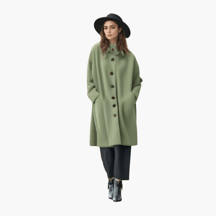 Women Long Hooded Winter Coat with Button-Down Closure and Tailored Fit