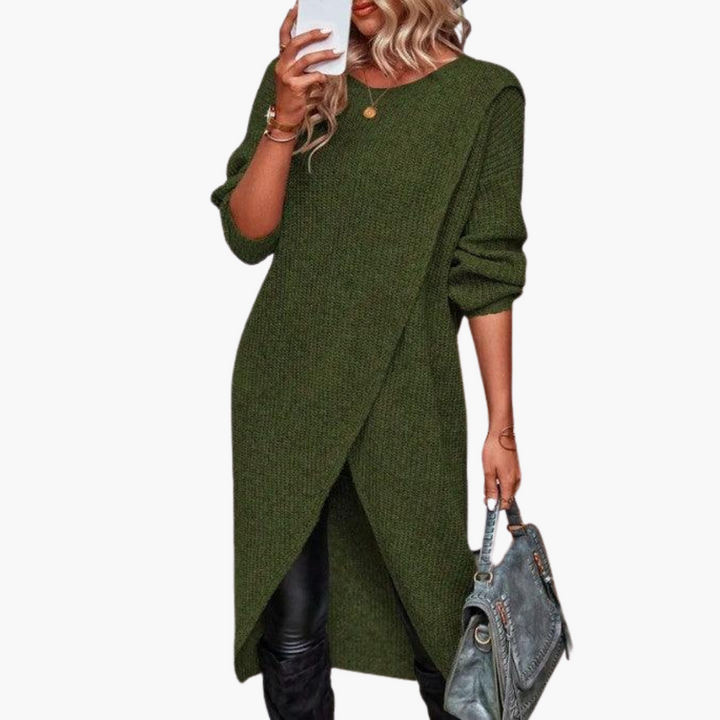 Asymmetrical Hem Sweater Dress - Women&