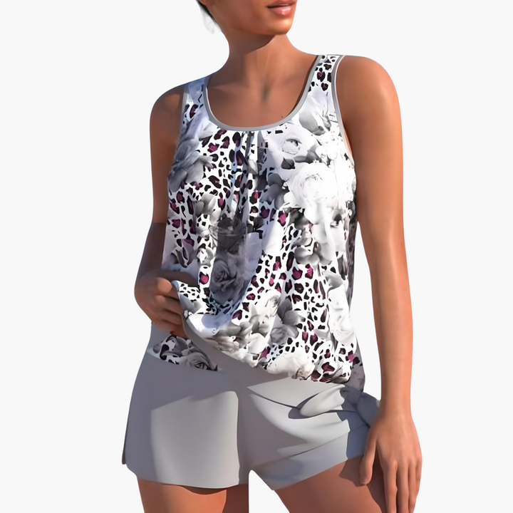 Women’s Summer Tankini Swimwear Set with Shorts and Scoop Neck