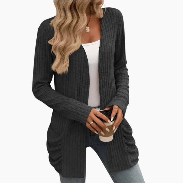 Women’s Chunky Knit Cardigan with Long Sleeves and Cable Texture