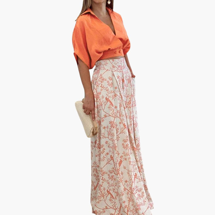 Women’s two-piece set with puff sleeve top and palazzo Pants