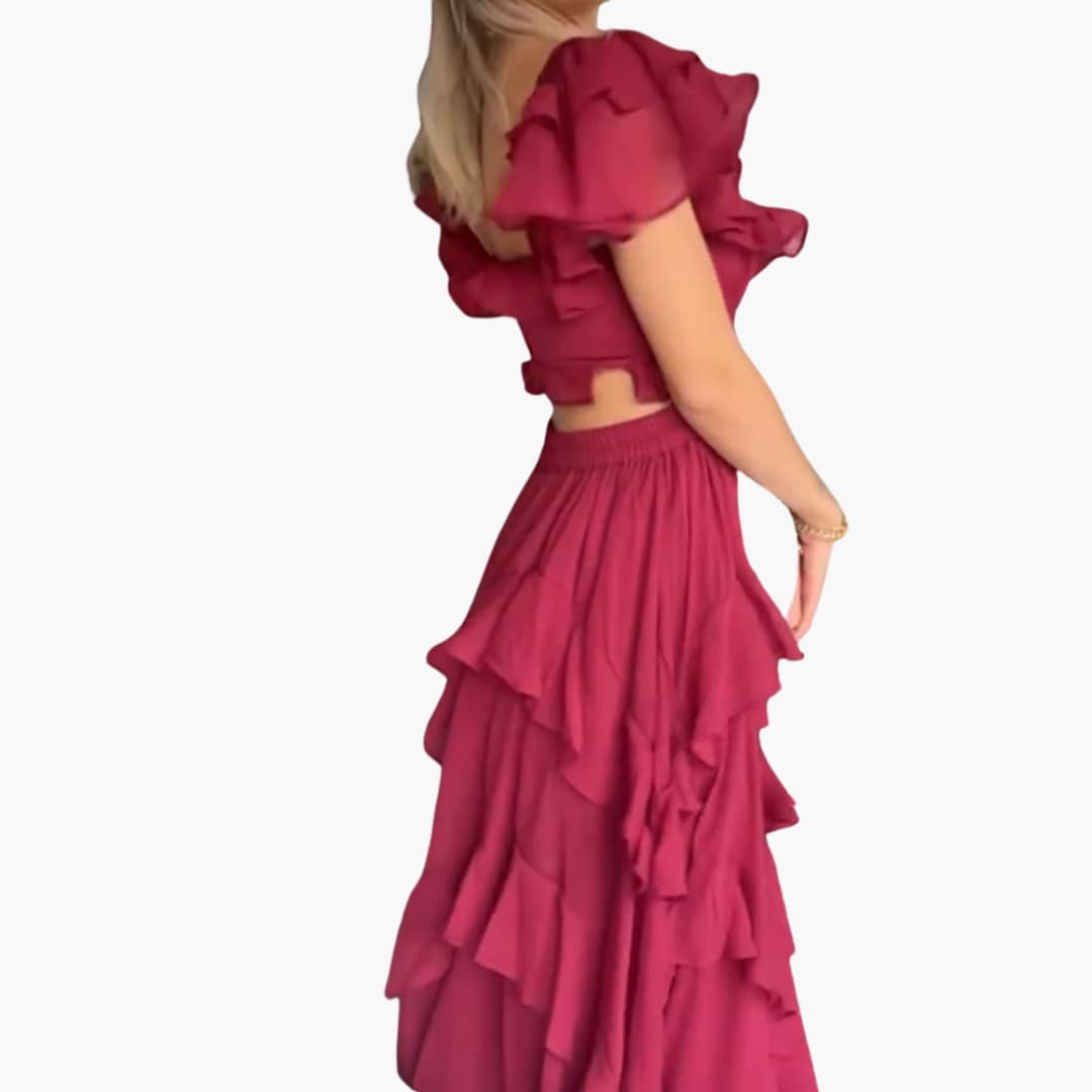 Women’s Midi Dress with Square Neck and Ruffle Sleeves