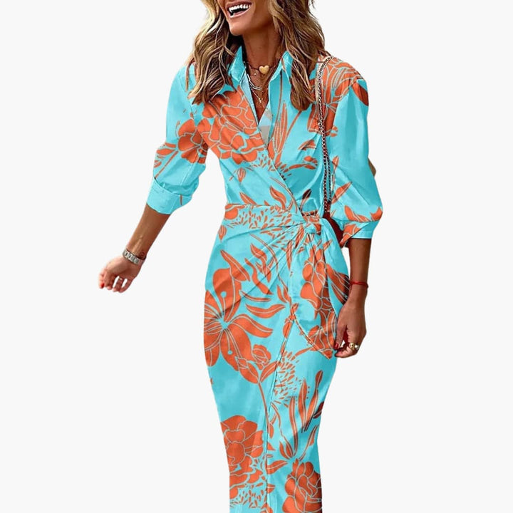 Women’s Shirt Dress with Wrap Silhouette and Waist Tie