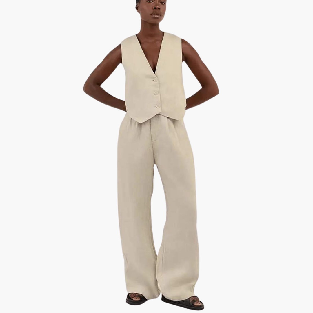 Women’s V-Neck Vest and Wide-Leg Pants Set