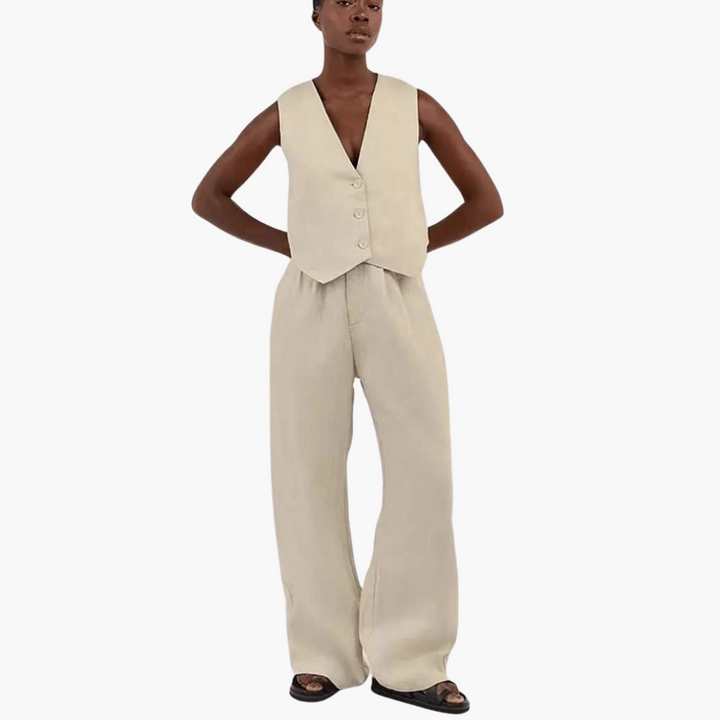Women’s V-Neck Vest and Wide-Leg Pants Set