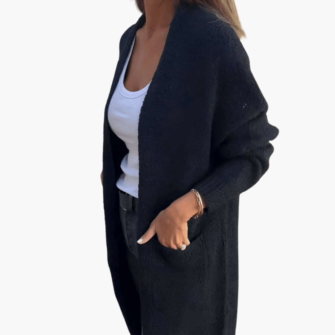 Women’s Longline Cardigan with Long Sleeves and Relaxed Fit