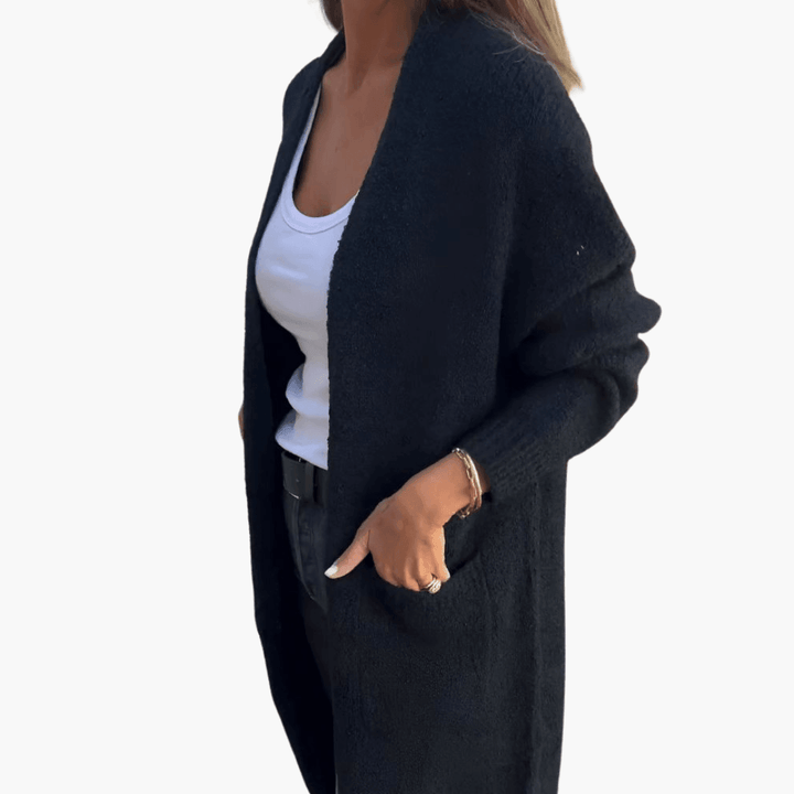 Women’s Longline Cardigan with Long Sleeves and Relaxed Fit