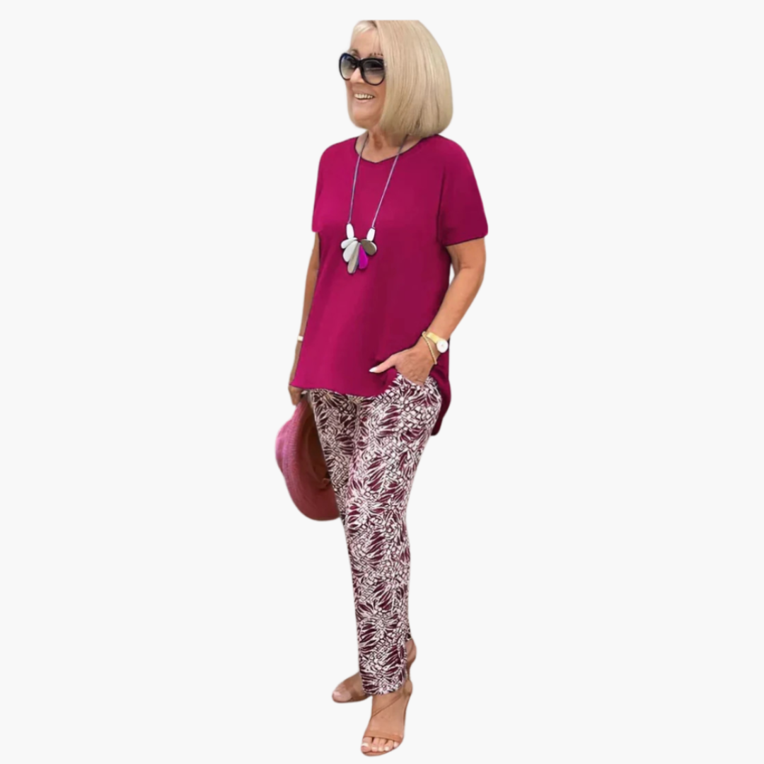 Women’s Two Piece Set with Printed Pants