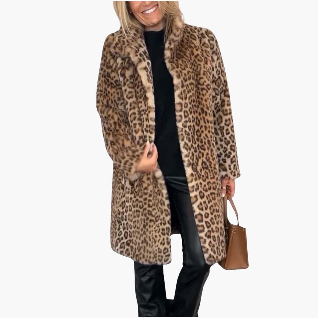 Women’s Long Winter Coat with Leopard Print