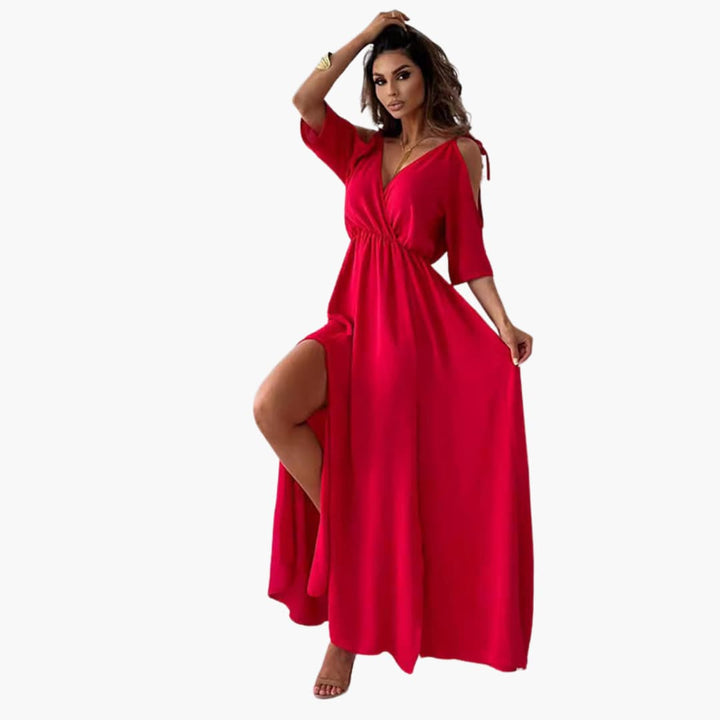 Women’s Maxi Dress with Cold-Shoulder Detail and Side Split