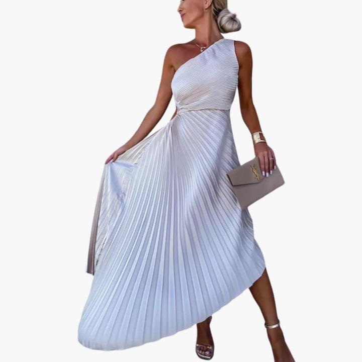 Women’s Asymmetrical Cocktail Dress with One-Shoulder Cut and Pleated Design