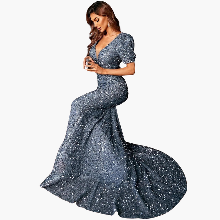 Women’s Maxi Dress with V-Neck and Sequin Embellishment