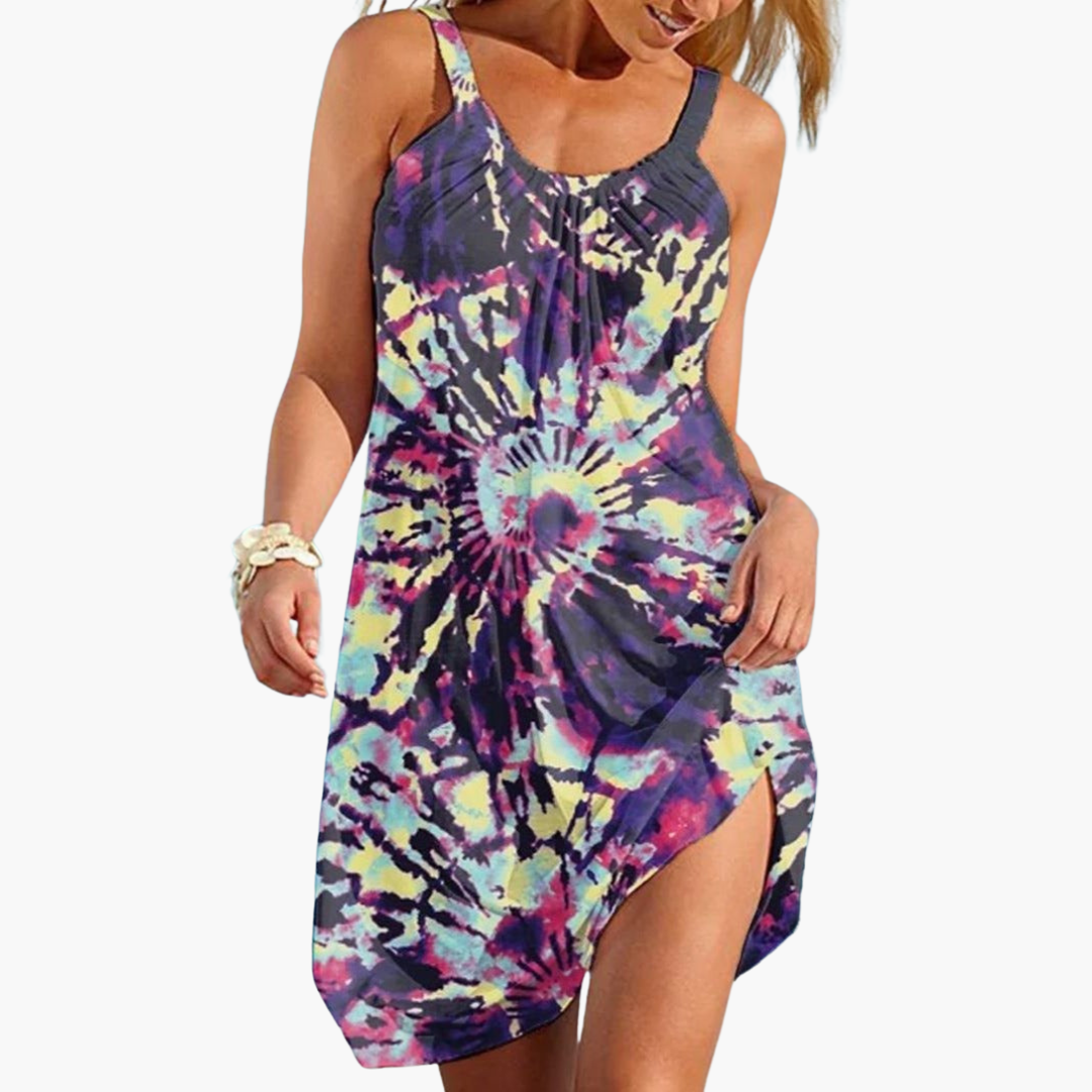 Women’s Dress with Sleeveless Design and Tie - Dye Pattern