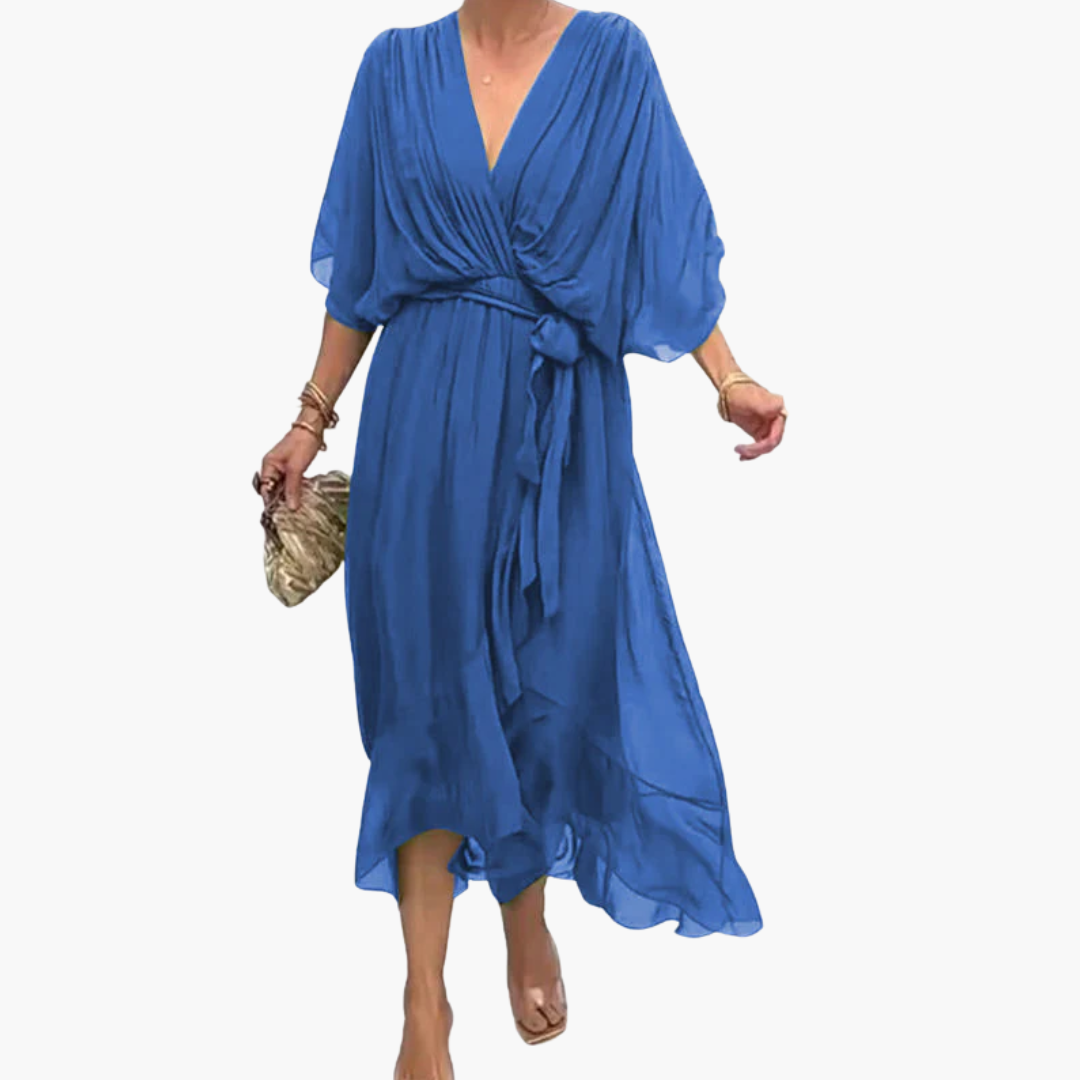 Women’s Midi Dress with Tie and Sleeves