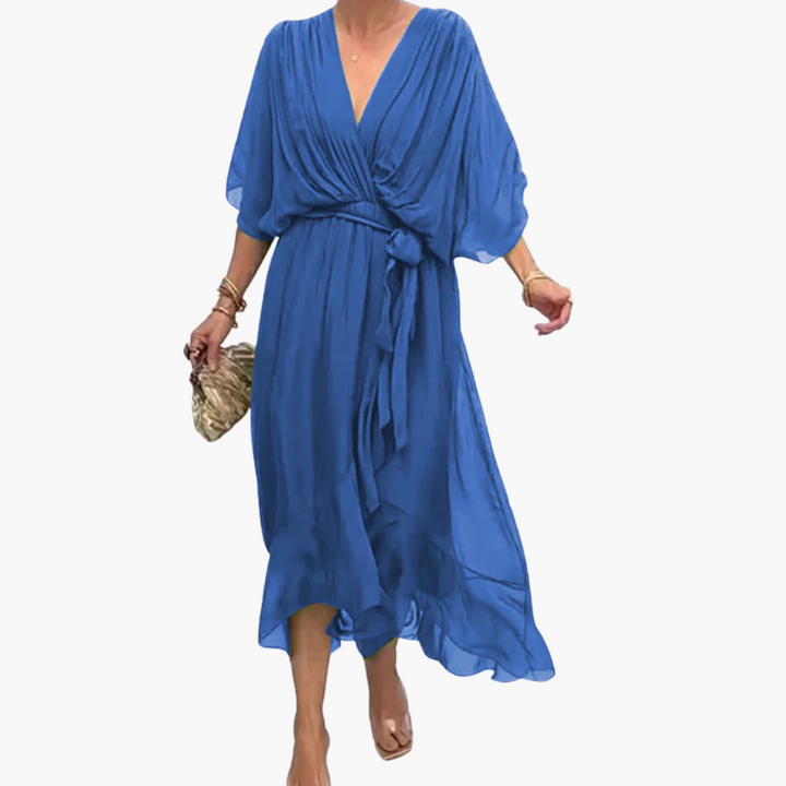 Women’s Midi Dress with Tie and Sleeves
