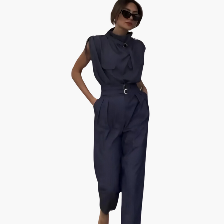 Women’s Jumpsuit with Waist Belt and Straight-Leg Fit