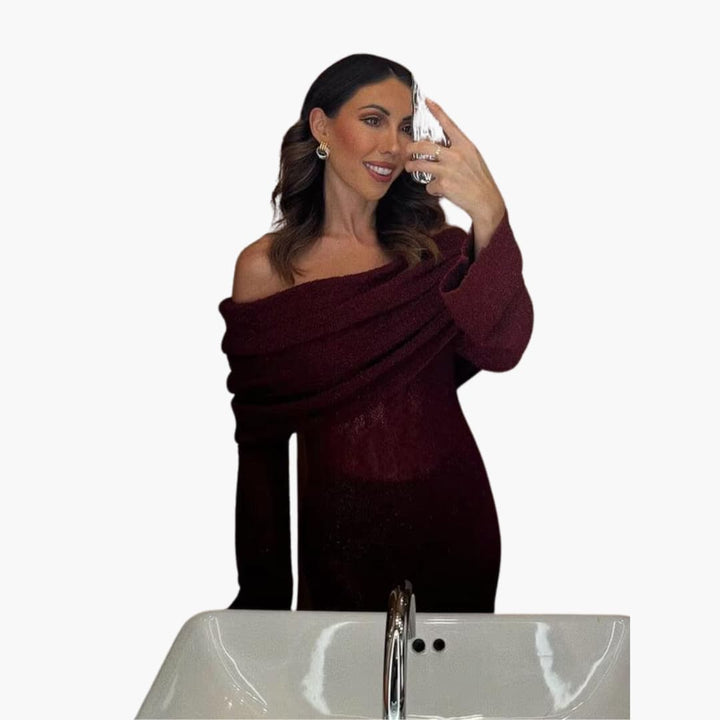 Women’s Knitted Maxi Dress with Long Sleeves and Pullover Design