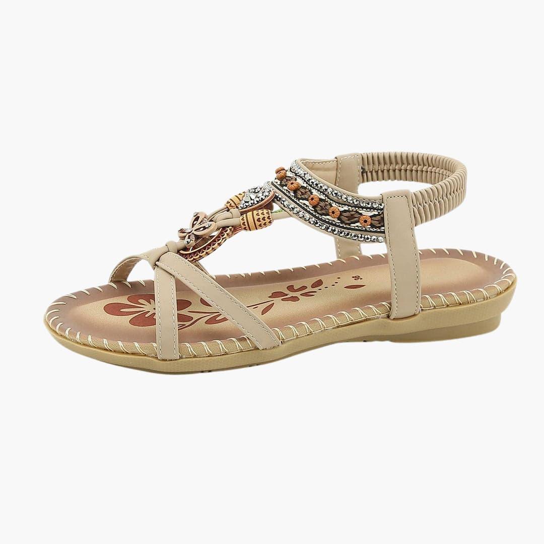 Beaded Boho Flat Sandals for Women – Elastic Strap Comfort -  Made By Riley