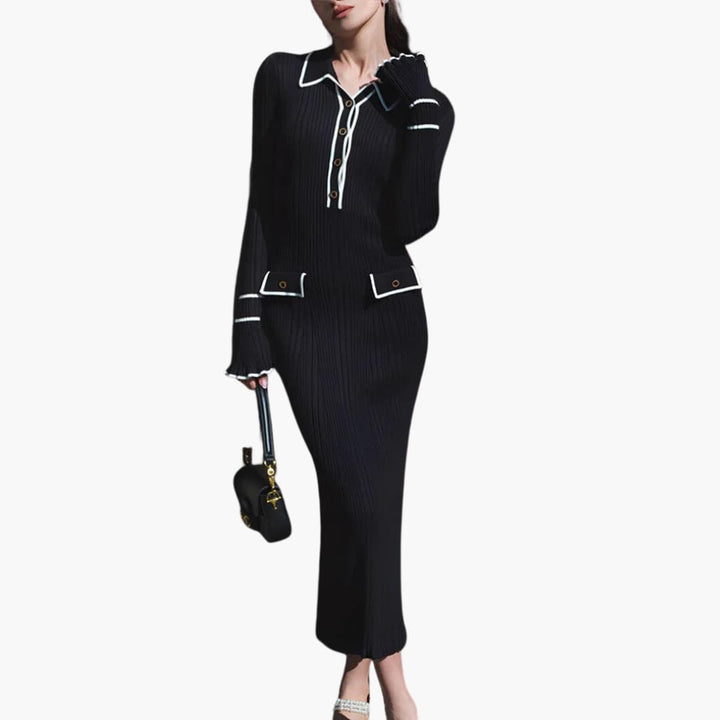 Women’s Ribbed Midi Dress with Button Placket