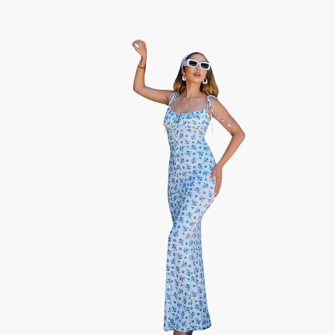 Women’s Maxi Dress with Sleeveless Design and Floral Print