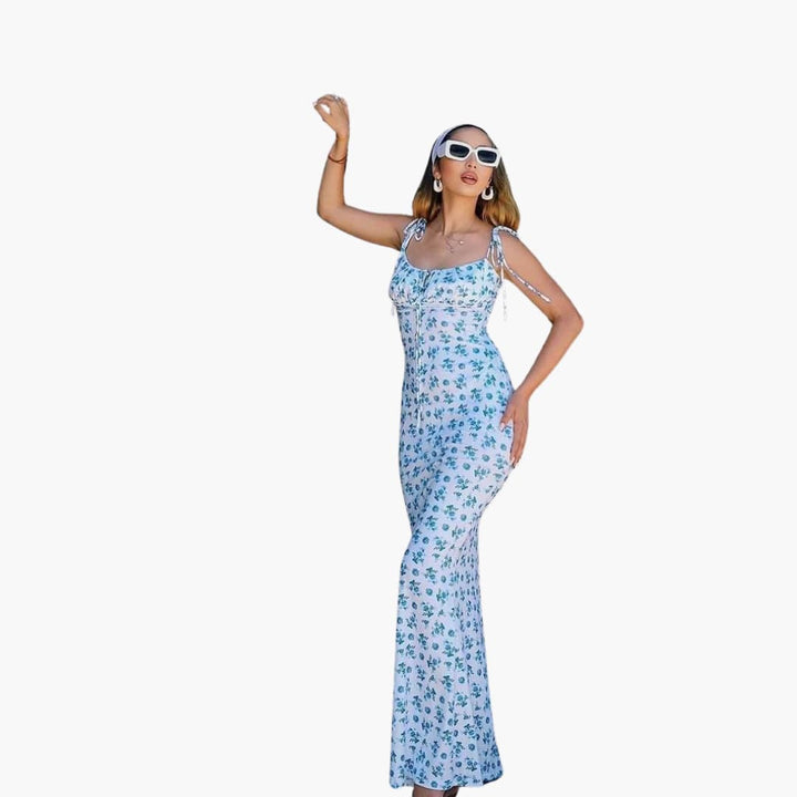 Women’s Maxi Dress with Sleeveless Design and Floral Print