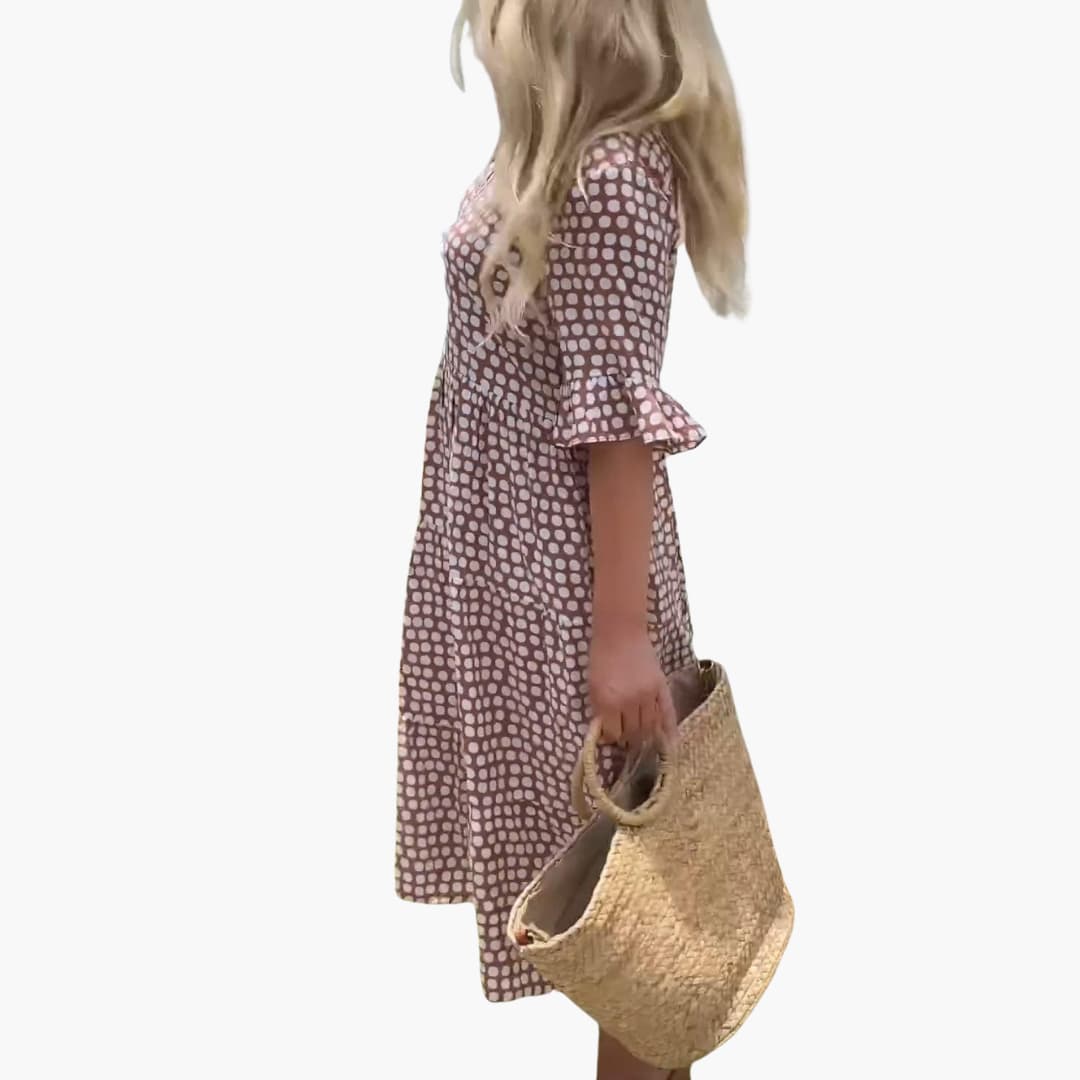 Women’s Midi Dress with Ruffled Sleeves and Tiered Design