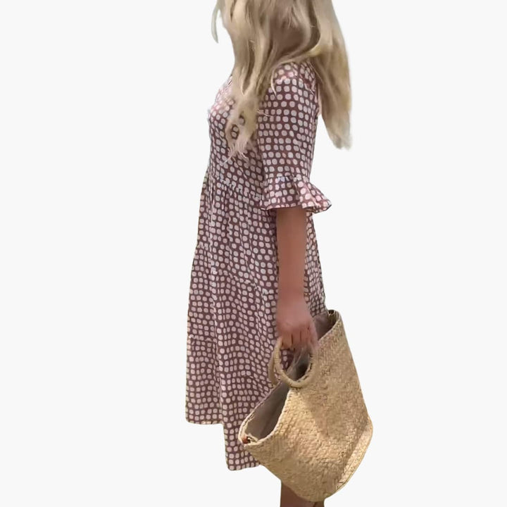 Women’s Midi Dress with Ruffled Sleeves and Tiered Design