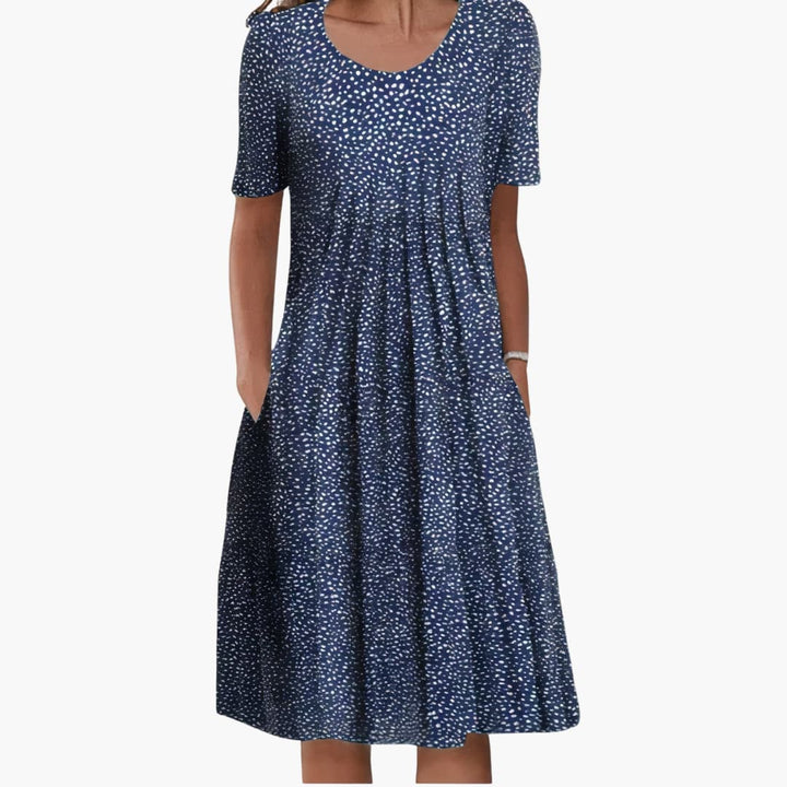 Women’s Floral Midi Dress with Ruffle Detailing and Side Pockets