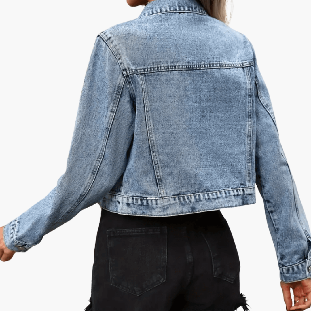 Women’s Fitted Denim Jacket with Tailored Fit and Cotton Blend