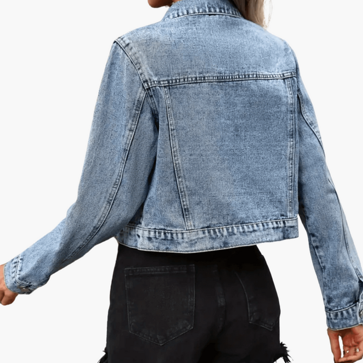 Women’s Fitted Denim Jacket with Tailored Fit and Cotton Blend
