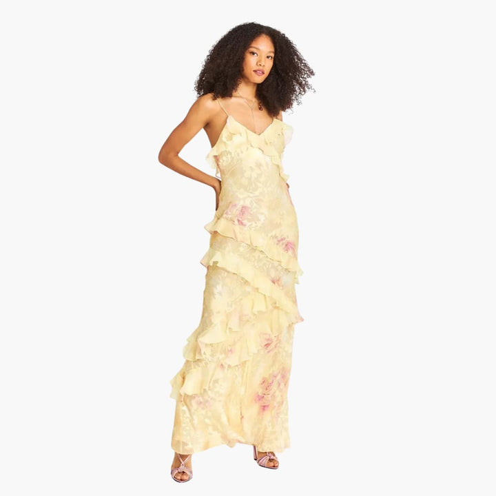 Women Maxi Dress with V-Neck and Ruffle Detail