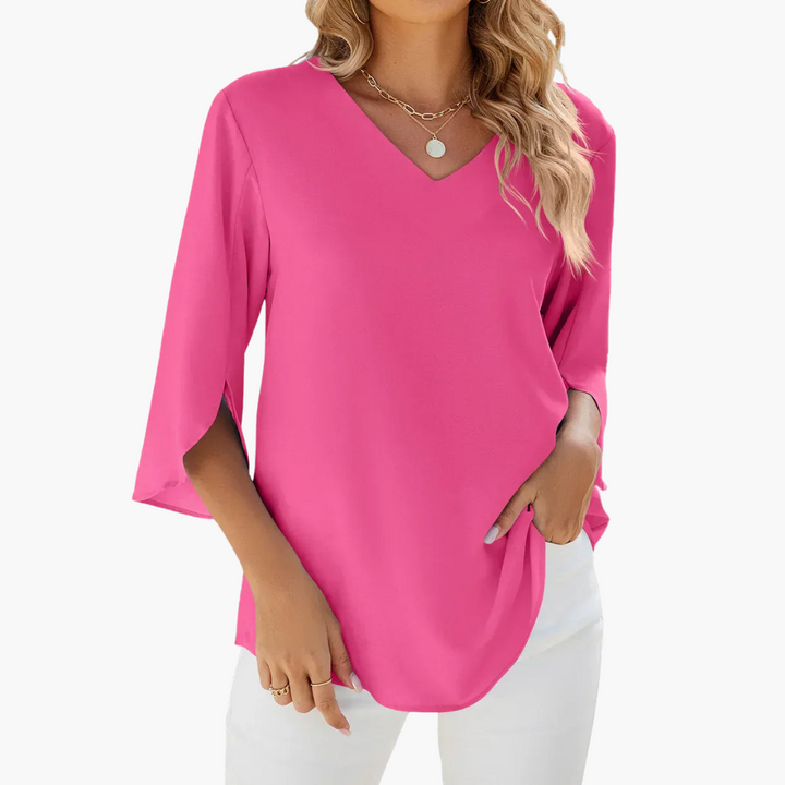 Women’s Blouse with V-Neck and Woven Construction