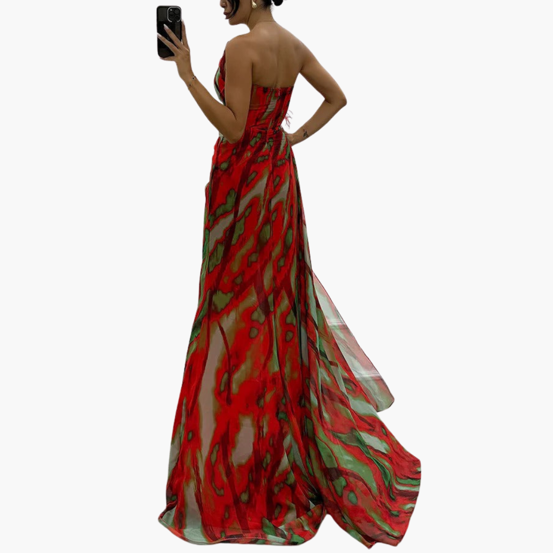 Women’s Maxi Dress with One-Shoulder and Flowing Silhouette