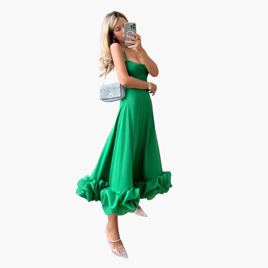 Women’s Flowing Dress with Ruffle Hem and Elegant Silhouette
