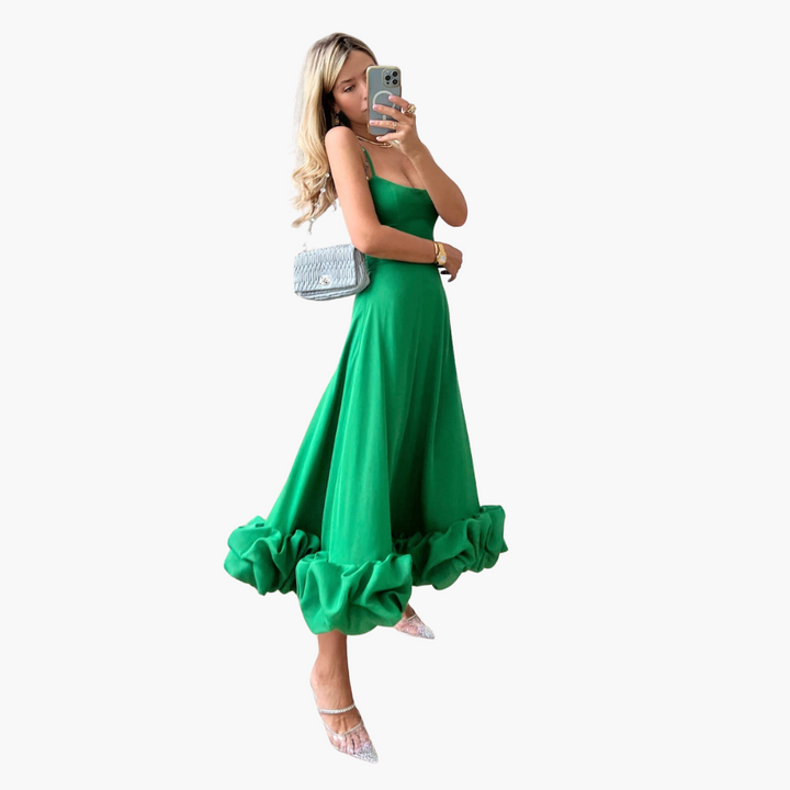 Women’s Flowing Dress with Ruffle Hem and Elegant Silhouette