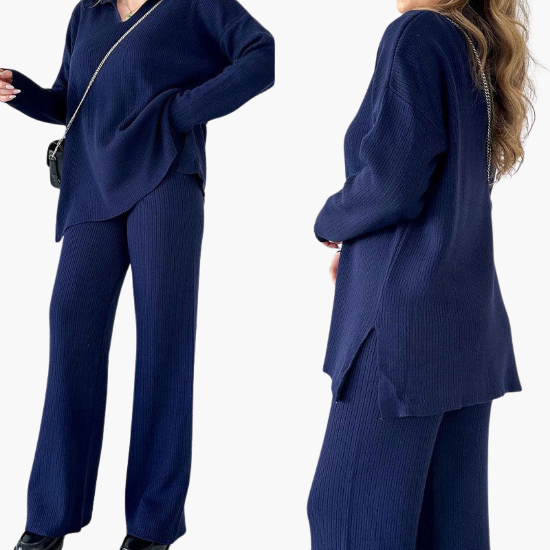 Women’s V-Neck Two-Piece Set with Wide-Leg Pants
