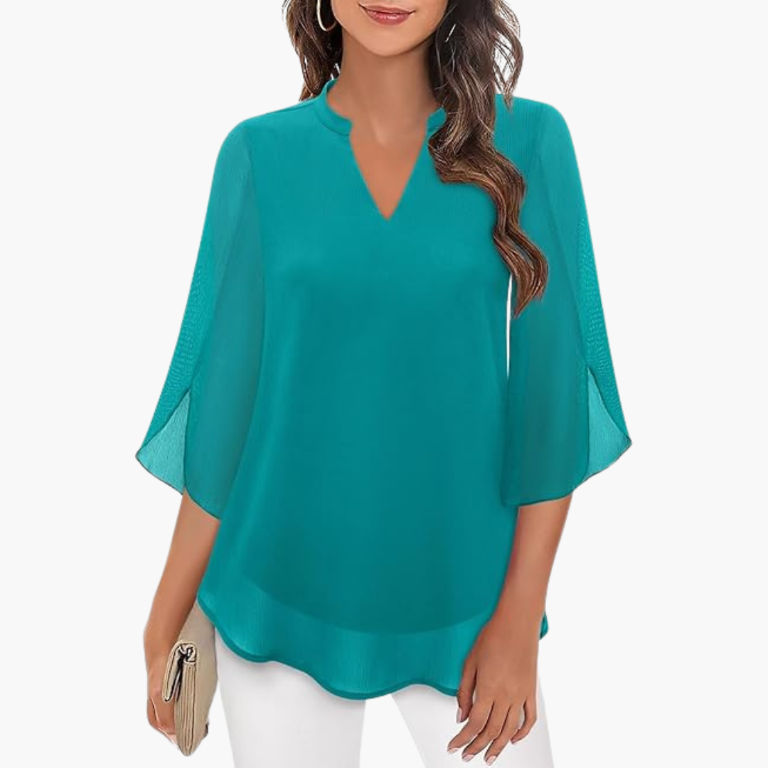 Women’s Blouse with V-Neck and Flowy Sleeves