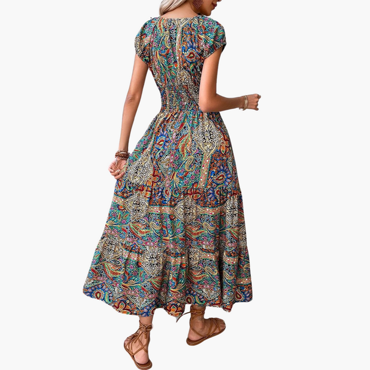 Women’s Maxi Dress with Elasticated Waist and Cap Sleeves