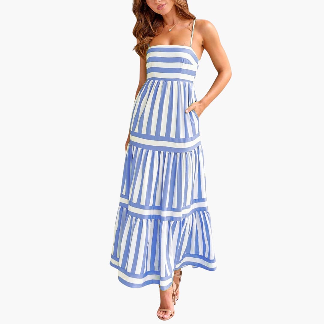 Women’s Maxi Dress with Tiered Skirt and Adjustable Straps