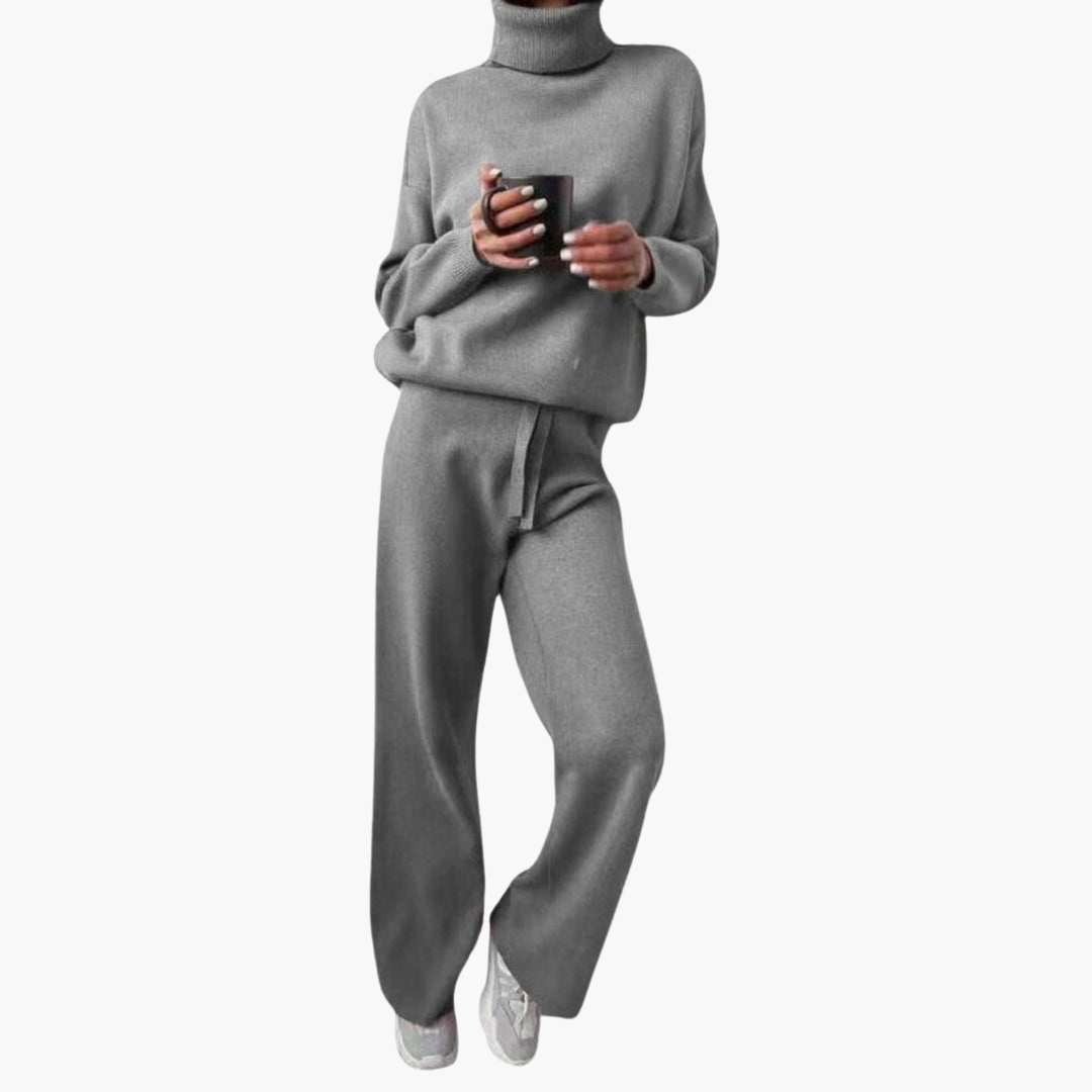 Women’s Knitted Lounge Set with Wide-Leg Pants