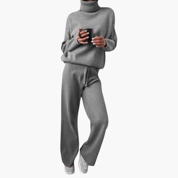 Women’s Knitted Lounge Set with Wide-Leg Pants