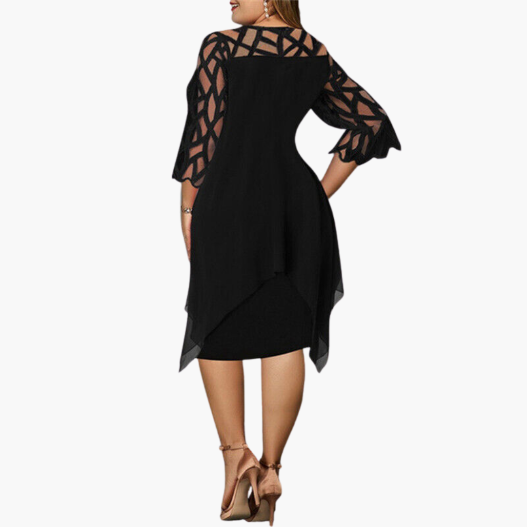 Women’s Midi Dress with Cut-Out Sleeves and Fitted Silhouette